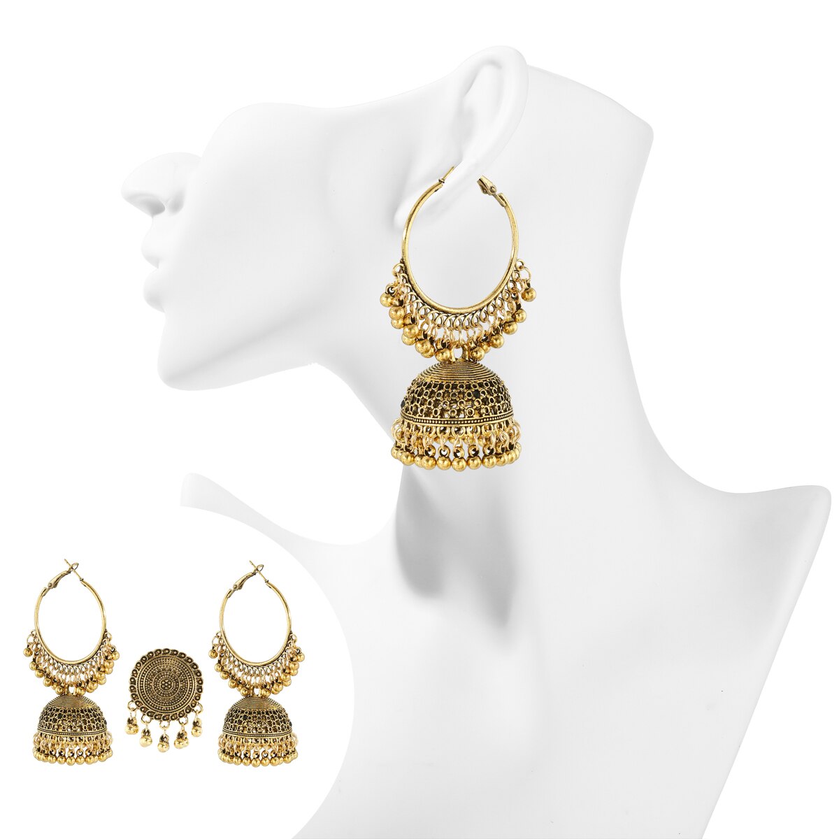 Dam & #39 ;s klassiska silverfärgade pärlörhänge/ringset bijoux bröllopssmycken galgar bohemia röda pärlor jhumka örhängen galgar