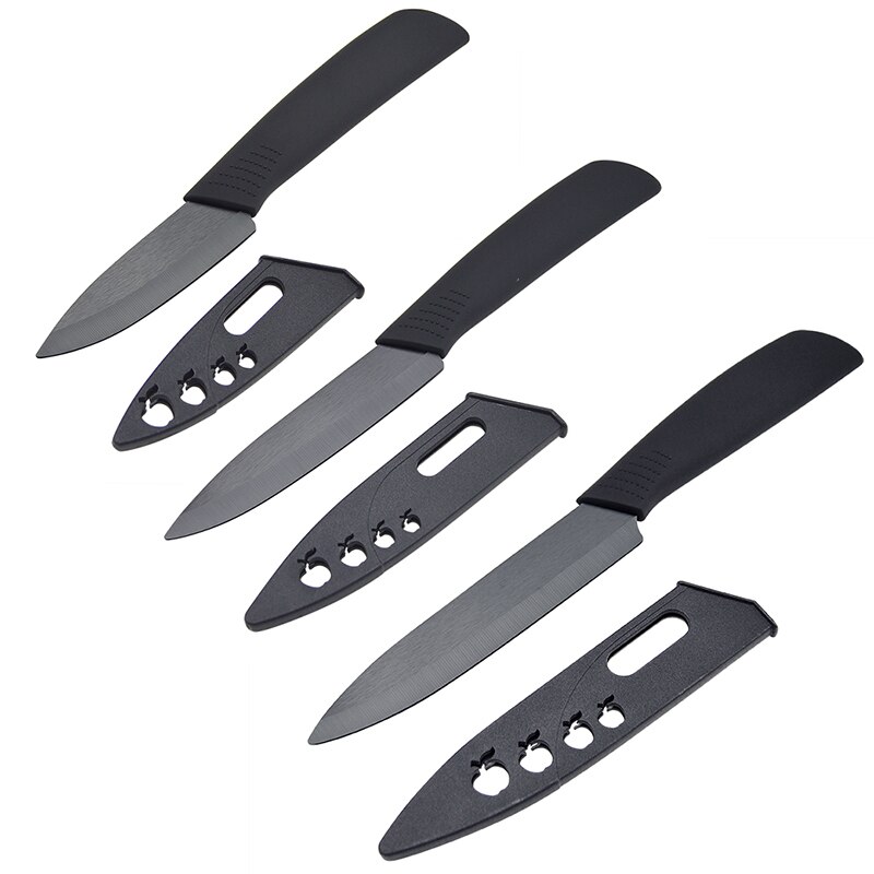 TONIFE Ceramic Knives Kitchen Knives 3 4 5 6 inch Chef Knife Cook Set+Peeler Zirconia Blade With Sheath: 345BK