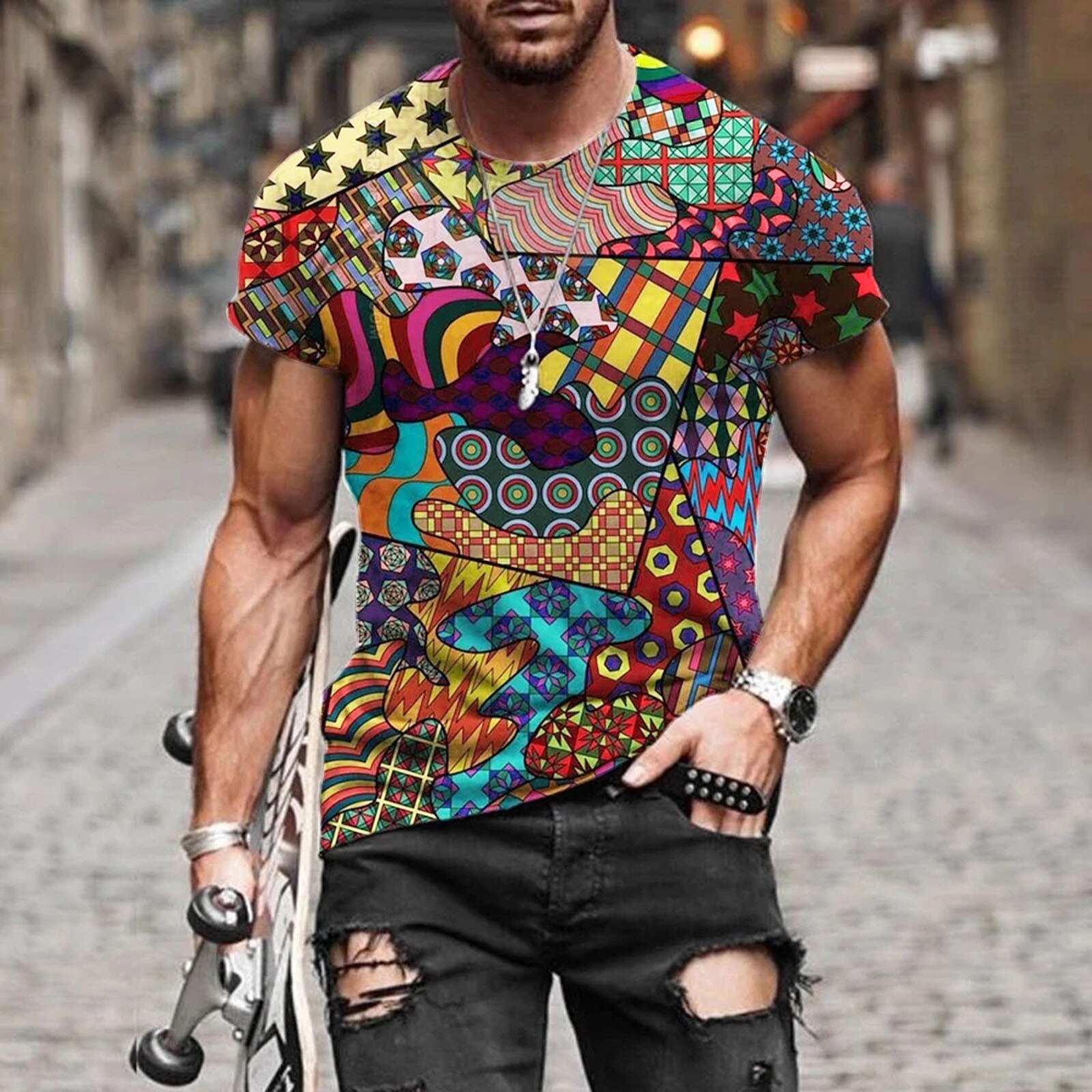 Summer Mens Oversized Vintage Short Sleeve T Shirts Ethnic Style 3d Printed O Collared Street Tshirts Camisetas Hombre