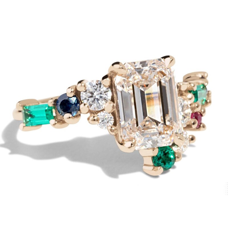 Luxe Cz Ring Liefde Kleurrijke Zircon Stone Pave Instellen Verzilverd Beste Kerstmis Nieuwjaar Ringen Voor Vrouwen