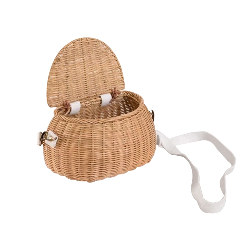 Rattan Bicycle Storage Basket Children Cute Picnic Basket Wicker Straw BackPack Multi-use Girls Kids Summer Beach Shoulder Bag