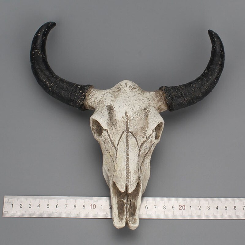 Harpiks langhorn ko kraniet hoved væghængende indretning 3d dyreliv dyreliv skulptur figurer håndværk horn til hjem halloween indretning