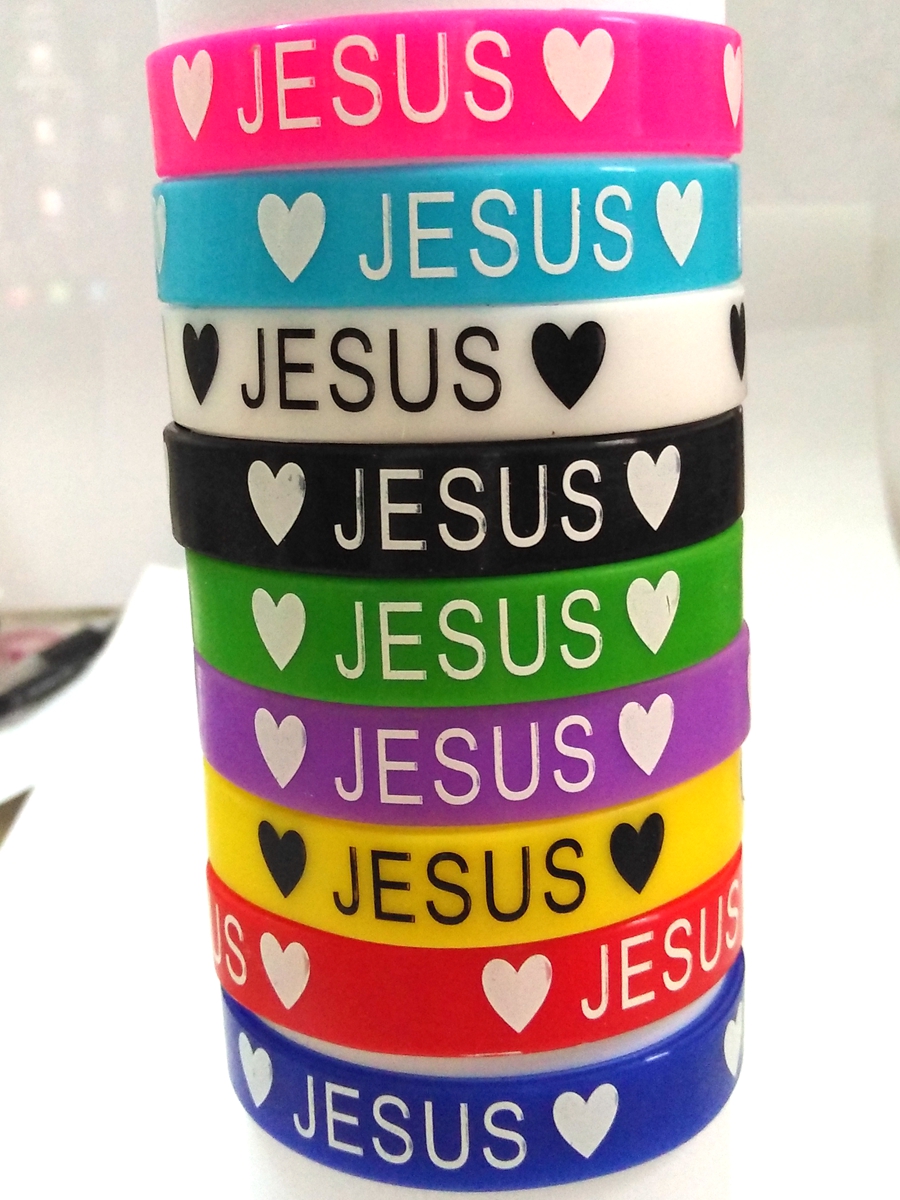 50pcs JESUS silicone Bracelets JESUS LOVES YOU rubber Wristbands Men Women Religious Cuff Children Jesus Jewelry