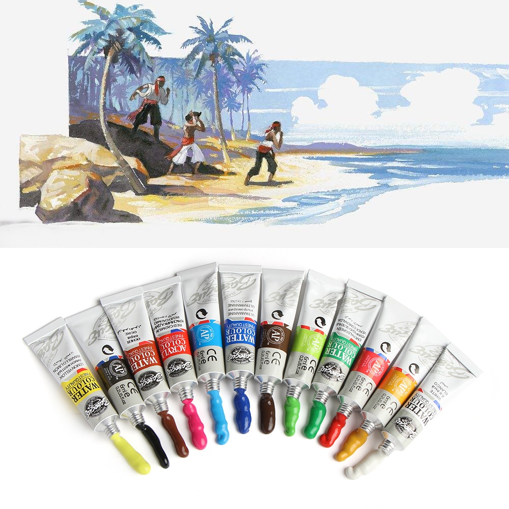 12 Color Acrylic Paint Set 6 ml Tubes Artist Draw Painting Pigment DIY Art Painting Pigment with Brush