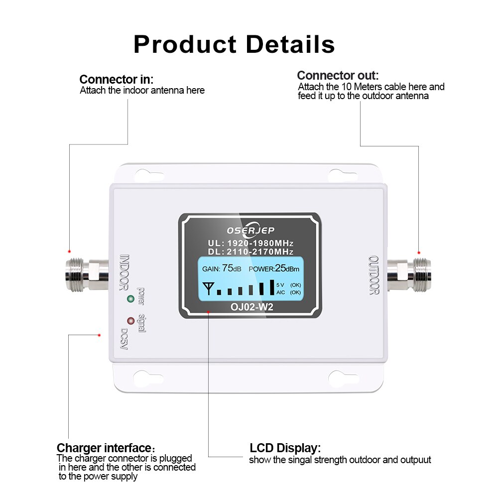 Set ( LTE Band 1 ) 3G (HSPA) WCDMA 2100MHz 3G UMTS Gain 70dB2100 UMTS Cell Mobile Signal Booster Cellular Repeater Amplifier