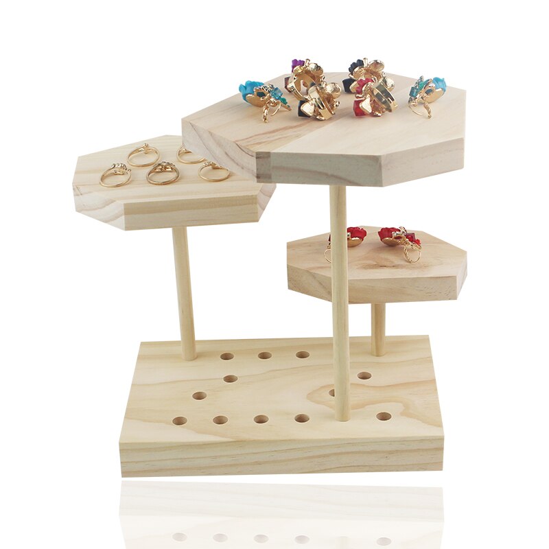 Wood 3 Tiers Jewelry Display Plate Ring Necklace Stand Cool Color Jewelry Storage Board Height Window Display Sunglass Display