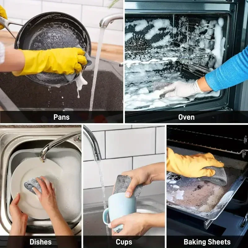 Paños de limpieza de alambre de acero, doble capa, Metal mágico, cables plateados, trapos, paño de cocina para el hogar, paño de lavado, toallas, Herramientas de limpieza