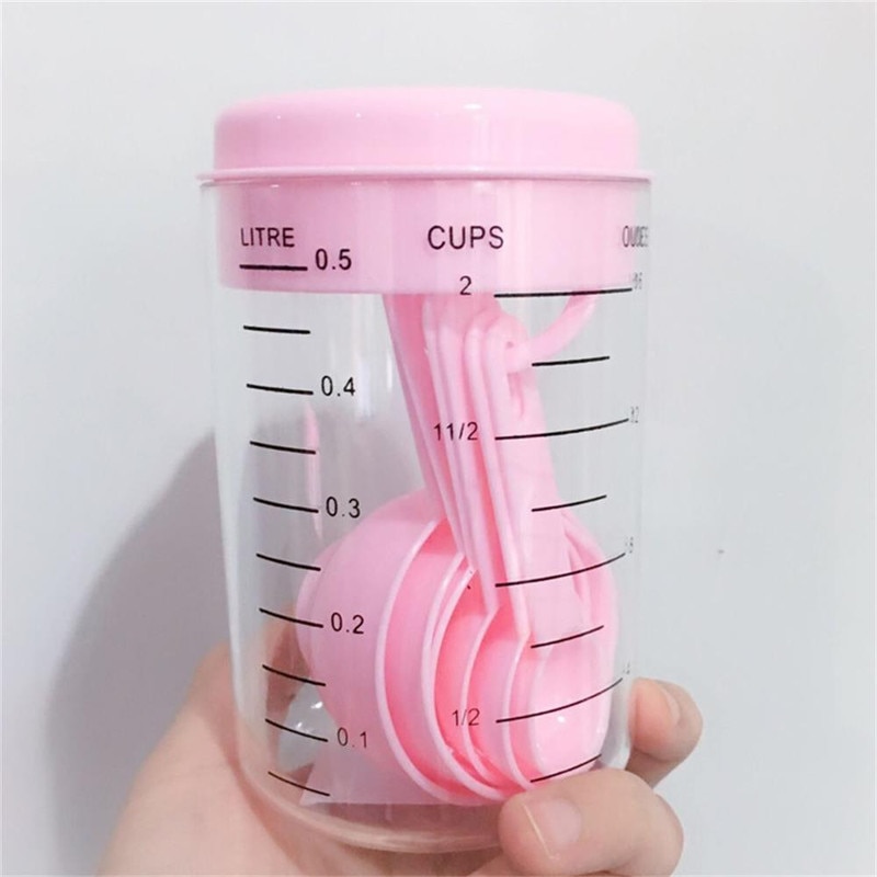 1 pc Messbecher und 6 stücke Messlöffel Scoop einstellen PVC Griff Küche Sauerei Werkzeug Küche Löffel für Gewürze backen Gerät
