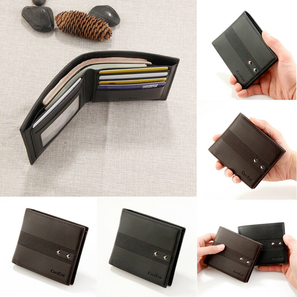 Men's classic bi-fold wallet solid color rivet purse slim hand card holder