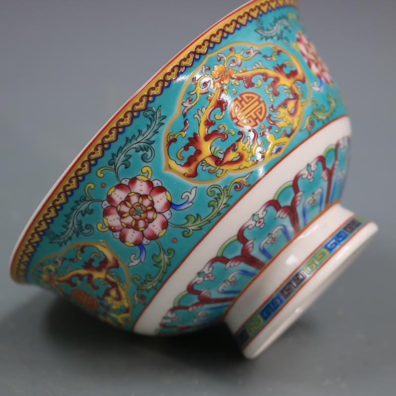Qing Dynasty Qianlong Blue and White Enamel Color Pastel Small Flowers Pattern Bowl Household Goods Antique Porcelain Bowl
