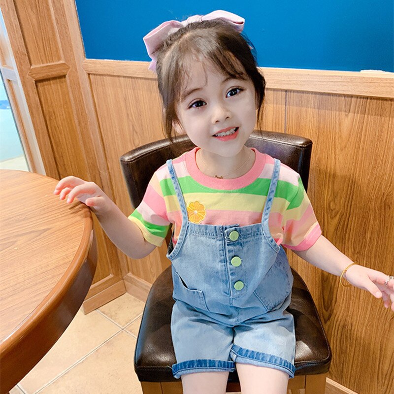 DFXD-ropa de verano coreana para bebé, niño pequeño peto para, pantalones vaqueros con tirantes de un solo pecho, monos de algodón, pantalones 2-7T