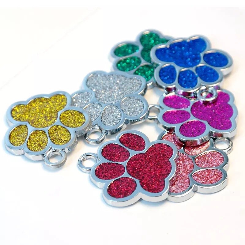 Hundbrickor graverad katt valp husdjurs-id namn krage tag hänge ben&tass glitter söta tillbehör för husdjur