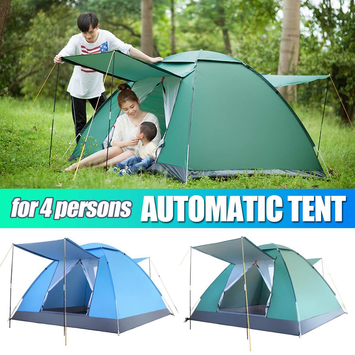 Automatic tent. 4 local tourist tent. Automatic tent leisure camping, raincoat tent. Folding tent for hiking. Easy instant