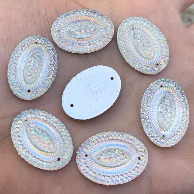 20 Uds. De diamantes de imitación de resina Ovalada para manualidades, accesorios de joyería, 18x25mm, AB, HE45: E450