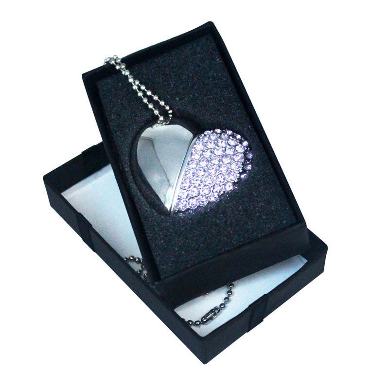 JASTER-unidad Flash USB, cristal, corazón de amor + caja, piedra preciosa 4G/ 8G/ 16G/ 32G /diamante, de boda: 16 GB / Blue