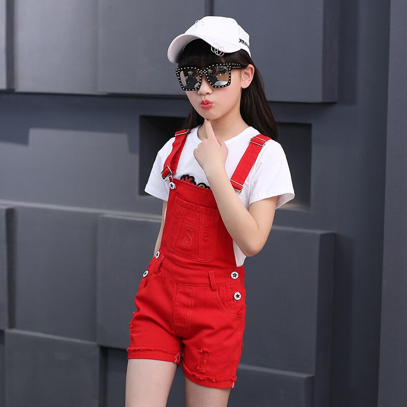 Salopette adolescente Cowgirl été enfants pantalons enfants salopette Denim Short jean vêtements pour âge 6 8 10 12 14 ans seulement pantalon: Rouge / 5