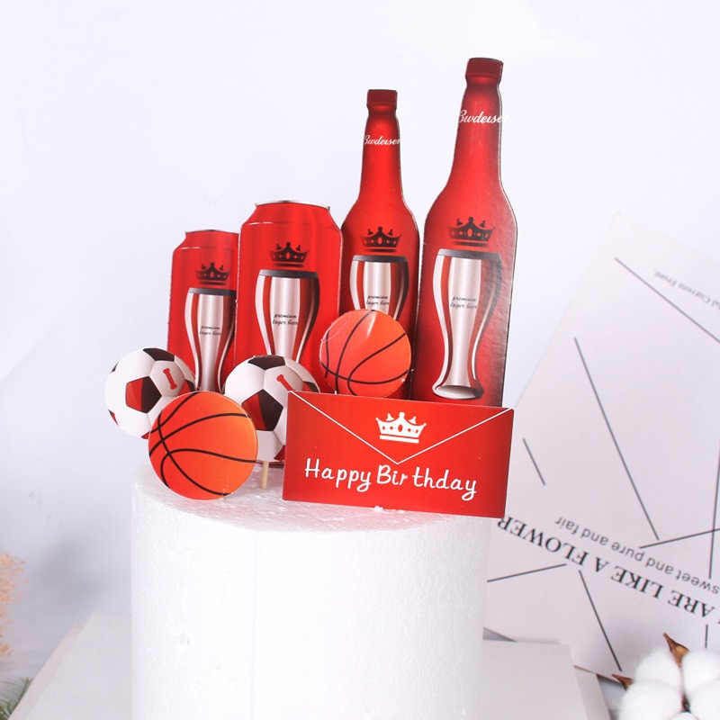 1Set divertido adorno de torta de cerveza Coca Cola impresión 3D botella de cerveza adorno de papel para pasteles para niños hombres decoración para pastel de cumpleaños torta insertar banderas