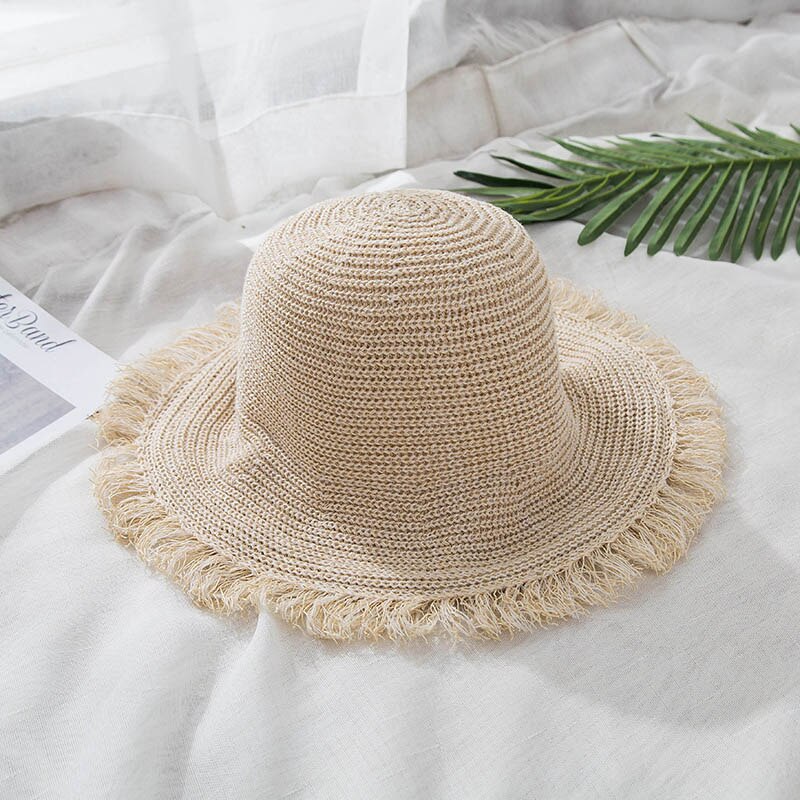 Sombreros Boater de verano para mujeres, sombrero de paja para mujeres y niñas, sombrero de playa de encaje Panma, sombrero flexible plegable de viaje para mujeres: beige