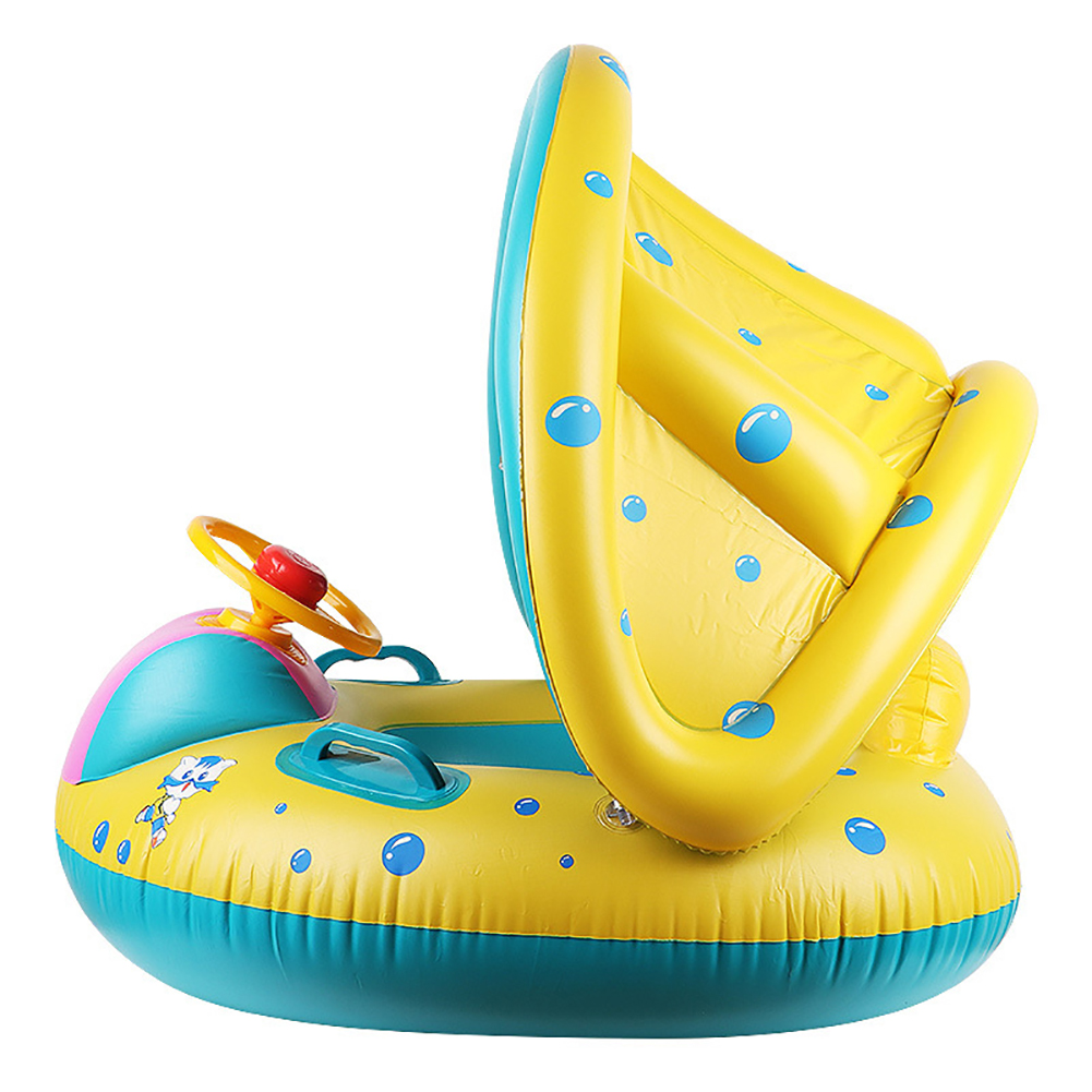 Kids Swimming Boat Inflatable Baby Swimming Ring Infant Swimming Pool Float Adjustable Sun Shade