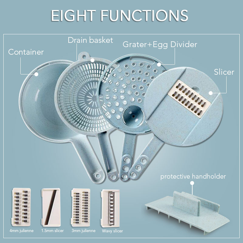 8 in 1 Mandoline Slicer Groentesnijder Aardappel Dunschiller Wortel Ui Rasp met Zeef Groentesnijder Keuken Accessoires