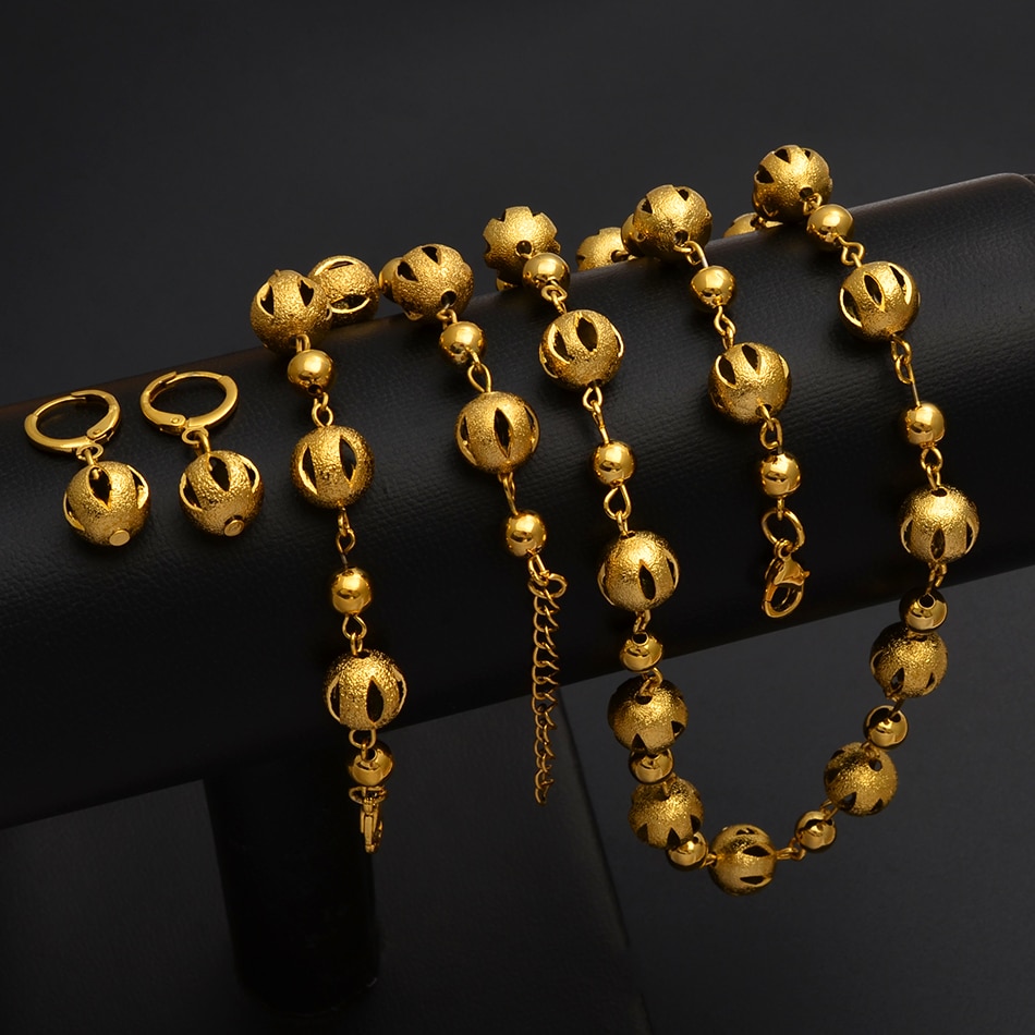 Anniyo Beads Jewelry sets Ball Necklaces Earrings Bracelet Gold Color Beaded Women Arab Jewelry Africa Ethiopian #020606