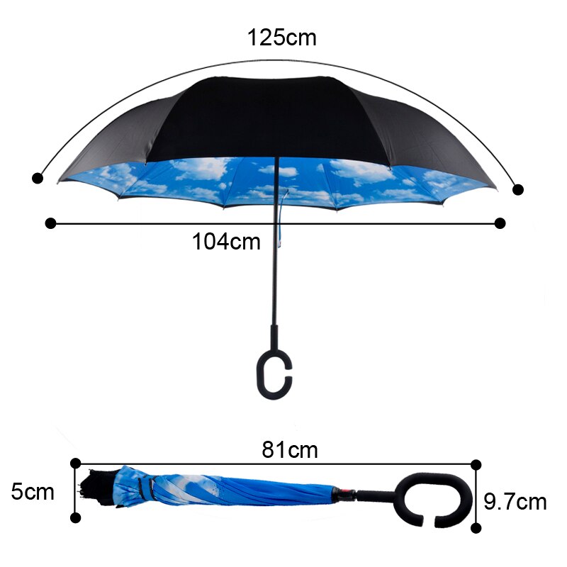 Windproof Folding Double Layer Sun Women Rain Inverted Umbrella Reverse Umbrella Self Stand Wind Proof C-Hook Hands
