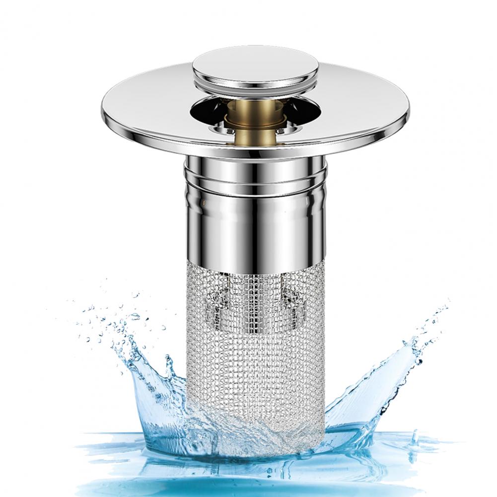 Pop-Up Sink Stopper for 1.1-1.45 Inch Upgraded 2-in-1 with Removable Stainless Steel Basket Hair Catcher Bathroom Sink Stopper