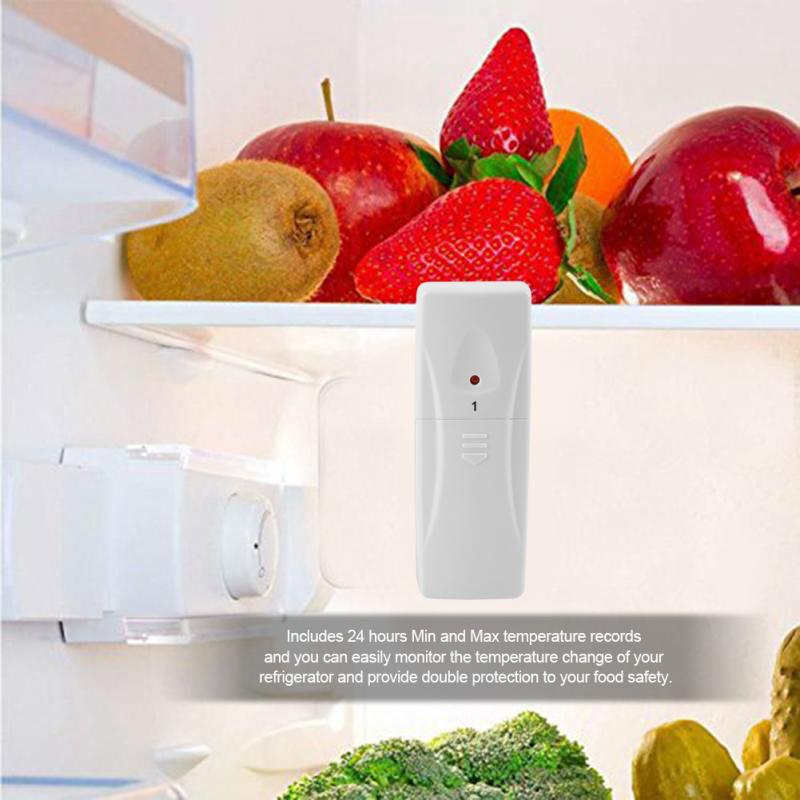 Wireless Digital Audible Alarm Refrigerator Thermometer With 2Pcs Sensor Min/Max Display Indoor Outdoor Thermometer