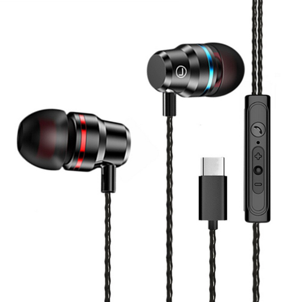 Case Type-c Usb-c In-ear Earphone Headset Headphone Earbuds Wth Wire-controlled Mic Наушники: Black