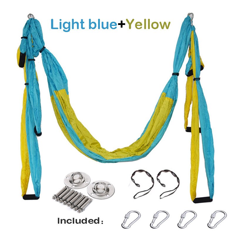 Yoga Hammock Gym Strength Inversion Anti-Gravity Aerial Traction Swing Yoga Belt Set: Light blue Yellow