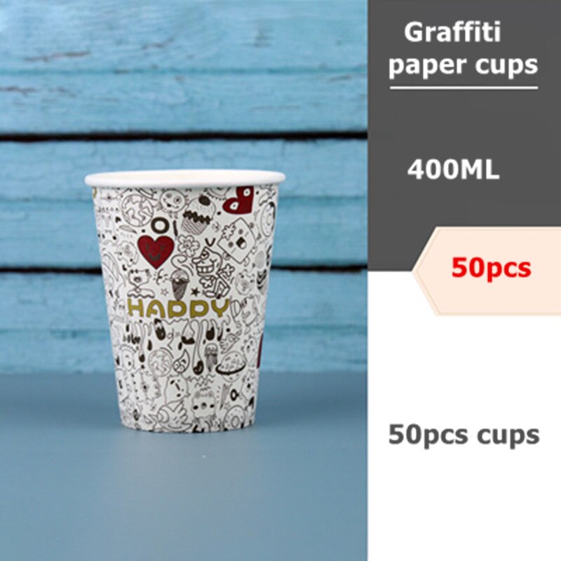 50pcs Paper Cups Disposable Coffee Tea Milk Graffiti Cup Party Supplies Disposable Cups Paper Cups for Coffee With Switch lids: cups