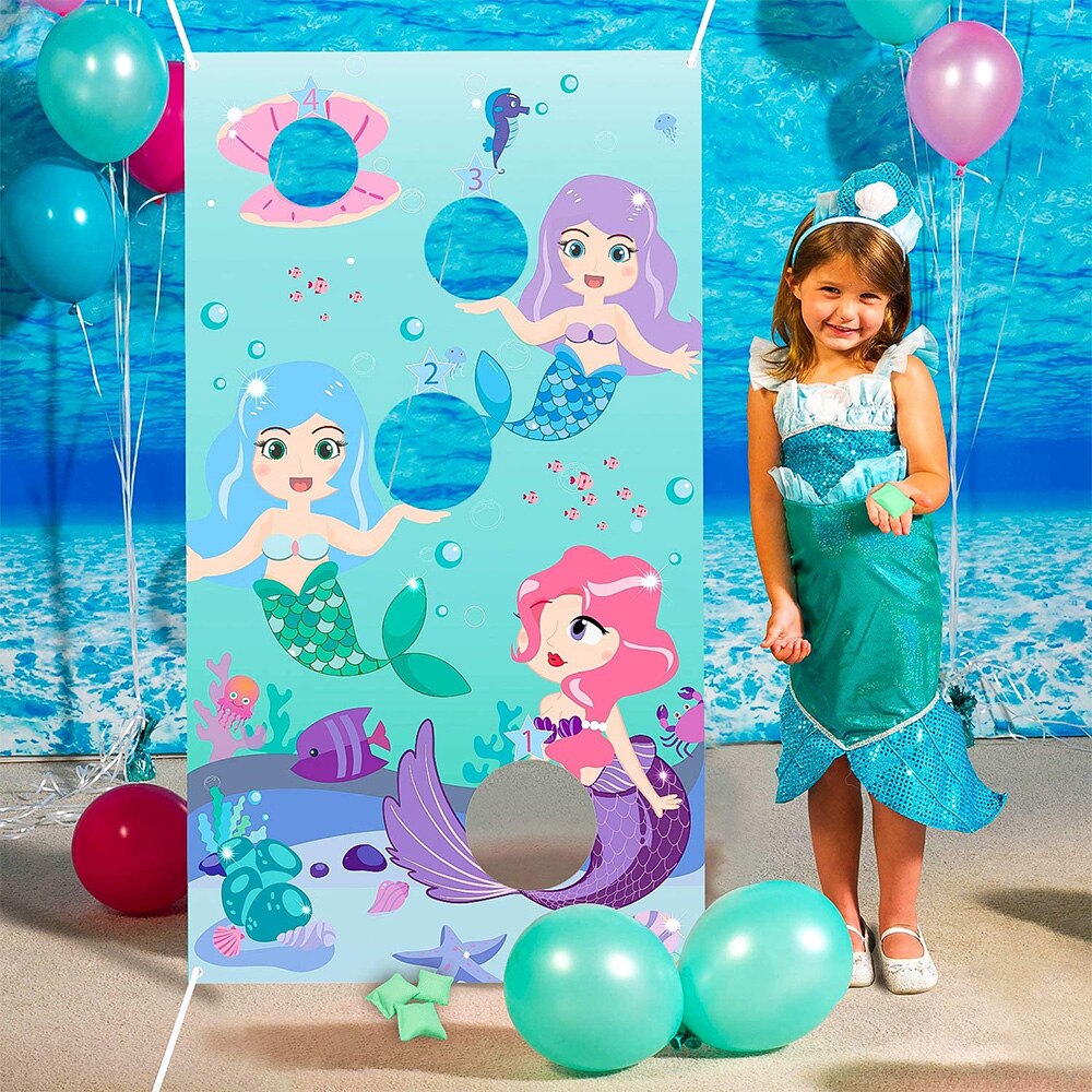 Mermaid Toss Games with 3 Bean Bags Set Carnival Birthday Ocean Beach Theme Party Favor Supplies Have Fun for Children