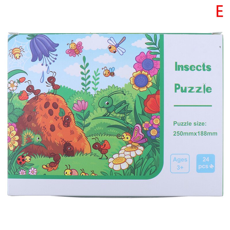 24 stykker papirpuslespil børnelegetøj tegneserie skovdyr zoo puslespil barn tidligt uddannelsesmæssigt læring babylegetøj: E