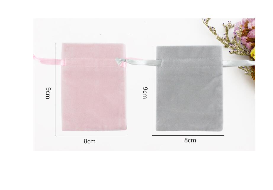 5pcs/lot Pink/Gray Color Velvet Drawstring Bags 10x8cm Wedding Partty Candy Bags Jewelry Storage Packaging Bags Supplier