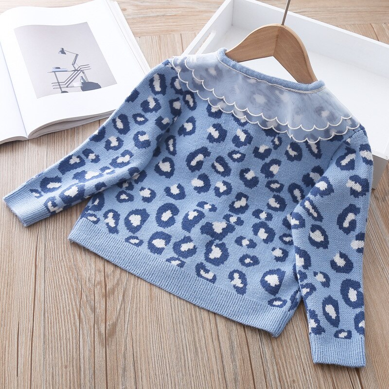 Del bambino Delle Ragazze del Cappotto di Modo di Autunno cardigan Del Leopardo Sveglio del lavorare a maglia Vestiti Dei Capretti Dei Bambini Giacca di Cotone Maglione di Lavoro A Maglia Dei Vestiti per La Ragazza