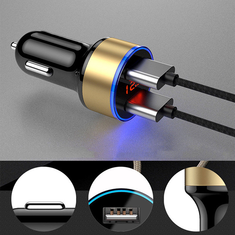 3,1 EIN Dual USB Auto Ladegerät 15W Schnelle Ladung Universal- praktisch Adapter Auto Fahrzeug Metall Ladegerät Klar LED Anzeige