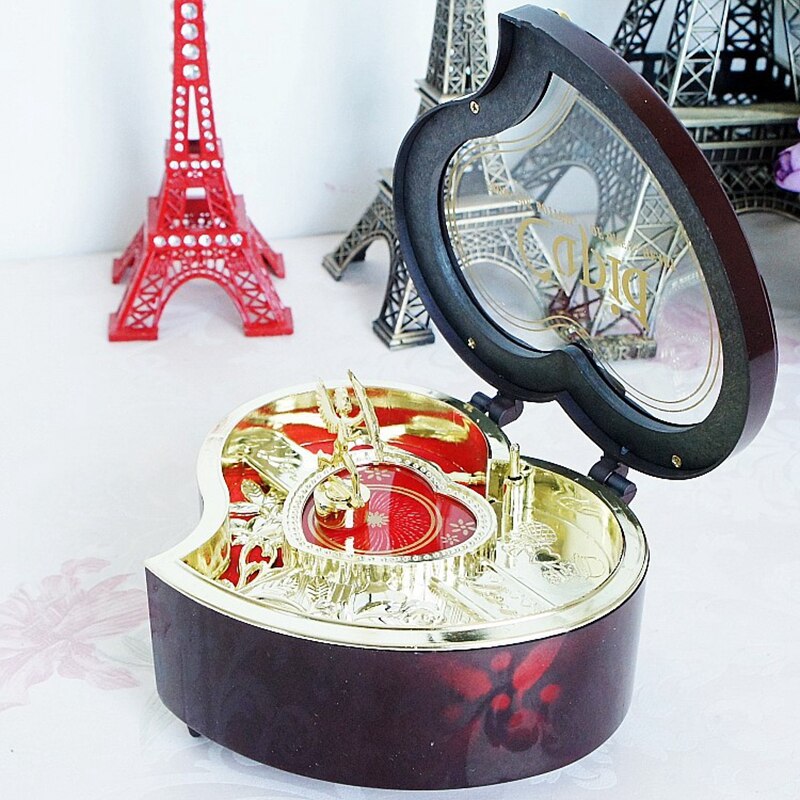 Caja de música Retro con forma de corazón para bailarina, caja de música con manivela y forma de corazón, caja de música de plástico para de cumpleaños