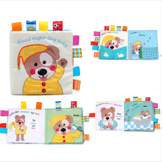 Soft Books Infant Early cognitive Development My Quiet Bookes baby goodnight educational Unfolding Cloth Book Activity Book DS19: baby dog