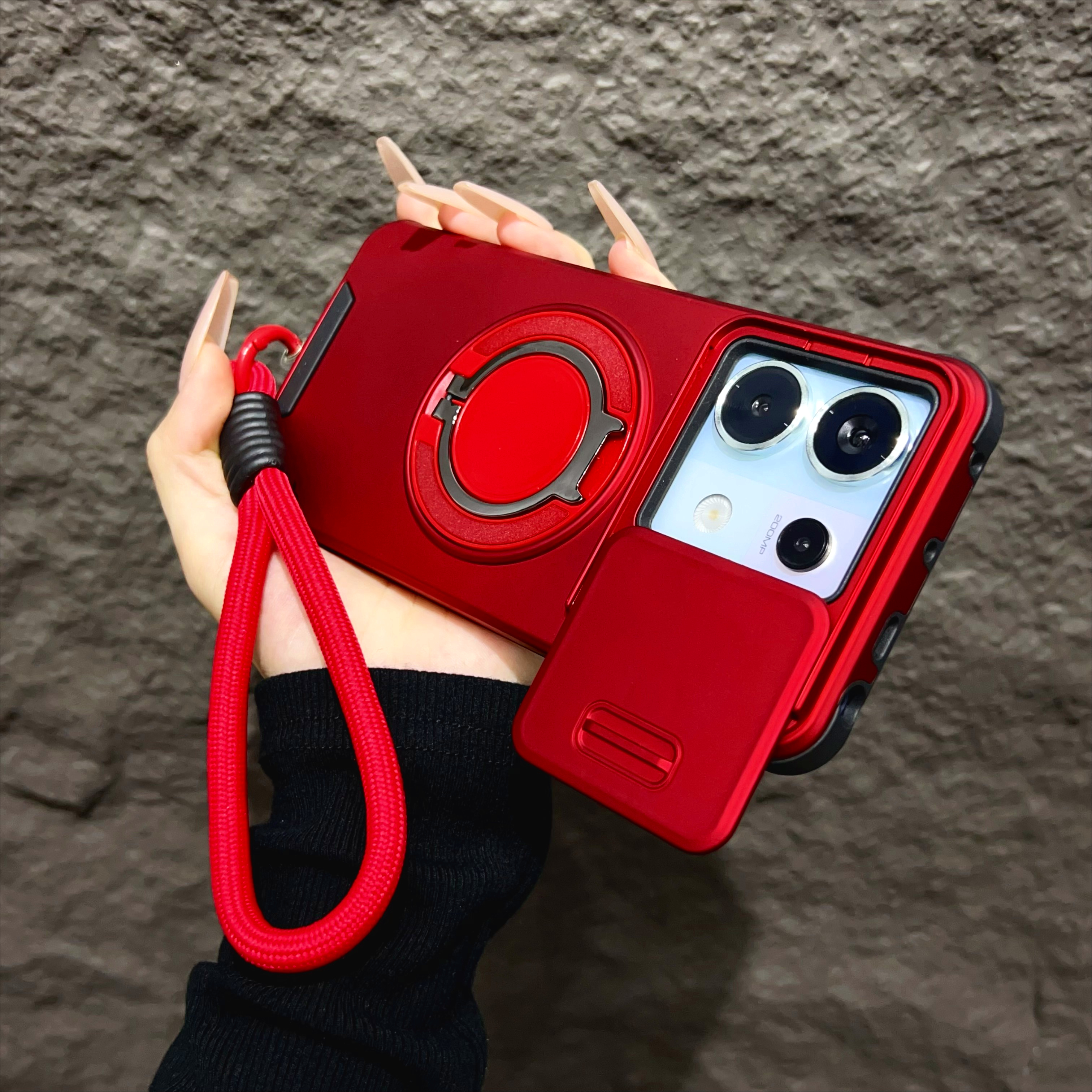 Capa magnética armadura para redmi note 14 13 pro plus 5g 4g xiaomi 14t pro com cordão slide proteção de câmera capa à prova de choque