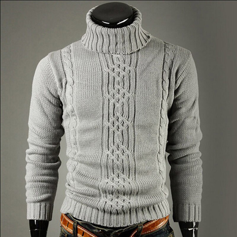 Mode Slim Mannen Gebreide Trui Lange Mouw Effen Kleur Regelmatige Voor Mannen Warm Herfst Winter Coltrui Man truien: Light Gray / XXL