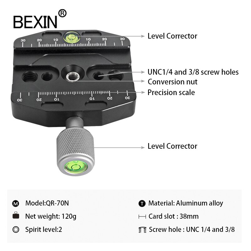 Qr70n dslr quick release klemme kamera stativ klemme profession skyde stativ plade montering adapter til punkt kamera stativ