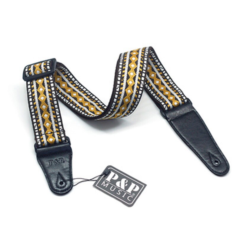 Gitaar Band Borduren Patroon Retro Etnische Stijl Puur Katoen Lederen Verstelbare 82-137Cm Muziekinstrument Accessoires Effen: S113-9