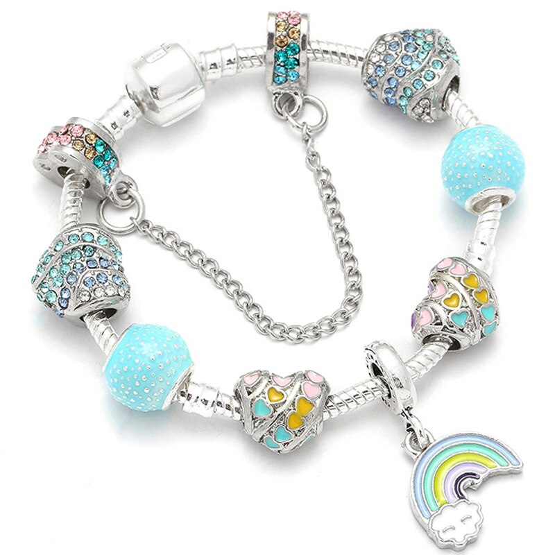 Europa Mode Kleurrijke Regenboog Liefde Bedelarmband Voor Vrouwen Man Originele Crystal Lucky Hart Vorm Kralen Armband Bangle: 16 cm