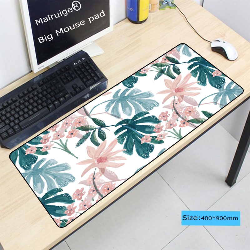 Mairuige Tropical Leaves Large Mouse Pad for Gamer Play Computer Keyboard Desk Mat Tablet Gaming with Lock Edge 30x80cm 40x90cm