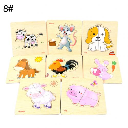 8 stuks Baby Puzzel Speelgoed Houten Cartoon Fruit Puzzel Puzzel Board Leren Baby Onderwijs Speelgoed Kleur cognitieve vermogen: Farmland Animal