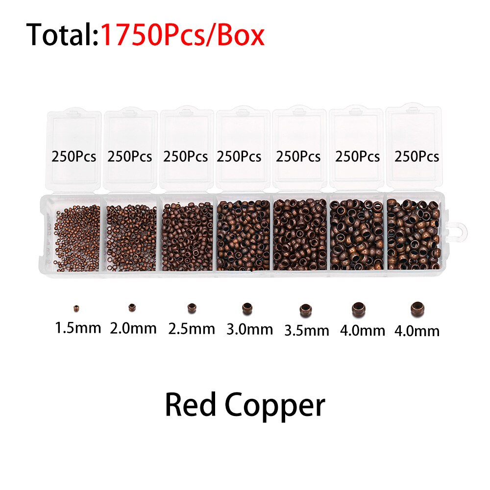 1750Pcs Accessories Jewelry Making Set Mixed Crimp End Beads Round Stopper Spacer Beads For DIY Jewelry Making Kit Supplies: Red Copper