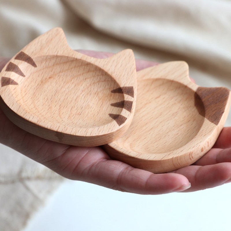 Japan Stijl Keuken Dipsaus Gerechten Houten Platen Leuke Kat Patroon Kruiden Gerechten Sojasaus Dompelen Bowls Voor Kids Party