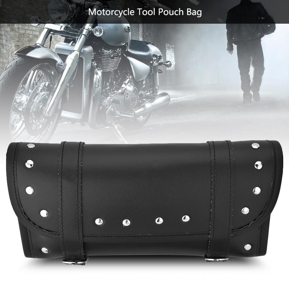 Motorcykel styretasker sort pu læder motorcykel motor bageste gaffel værktøj taske styretasker bagage sadeltaske