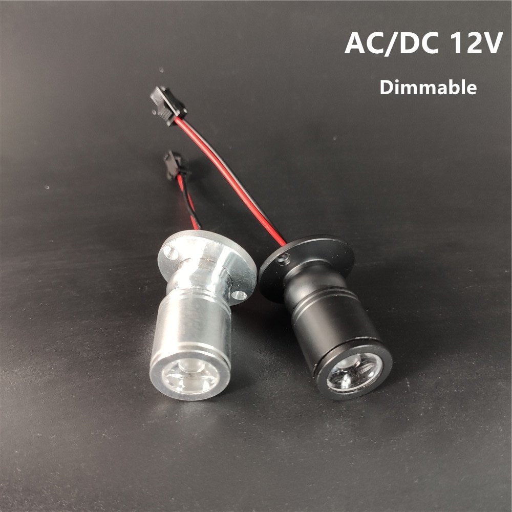 Ac  dc 12v dæmpbar 1w led mini spotlight dekoration indendørs downlight sort sølvfarvet skabslampe overflademonteret