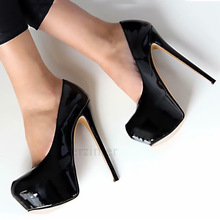 Berzimer sorte platform hæle skinnende patentkjole praty sko stilet højhælede pumps zapatos sko stor størrelse 50 51 52